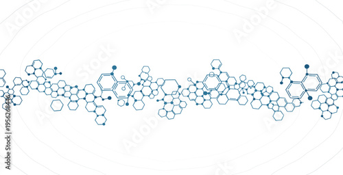 Abstract Molecular Structure Border with Hexagon Chemical Network Pattern, Blue Science Background Design for Medical, Pharmaceutical and Research Projects
