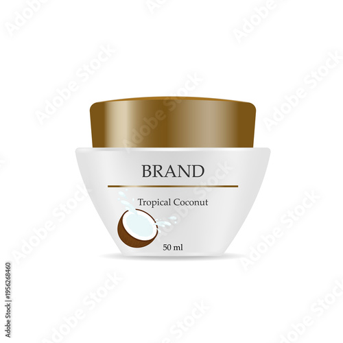 A jar of coconut oil cream isolated on a white background.