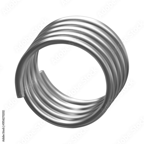 Metal spring, 3D vector realistic compressed silver coil, flexible spiral metal wire, steel springy coil for suspension