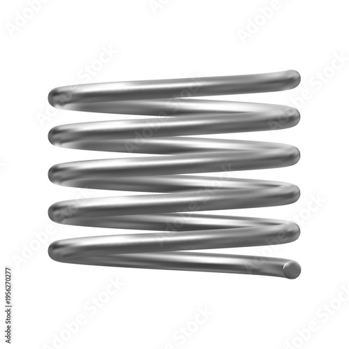 Metal spring, extended silver coil, 3D vector realistic flexible spiral metal wire, steel springy coil for suspension