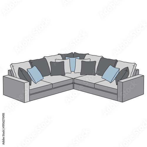 Corner sectional sofa with scattered cushions, offering a comfortable and stylish seating arrangement for modern living spaces
