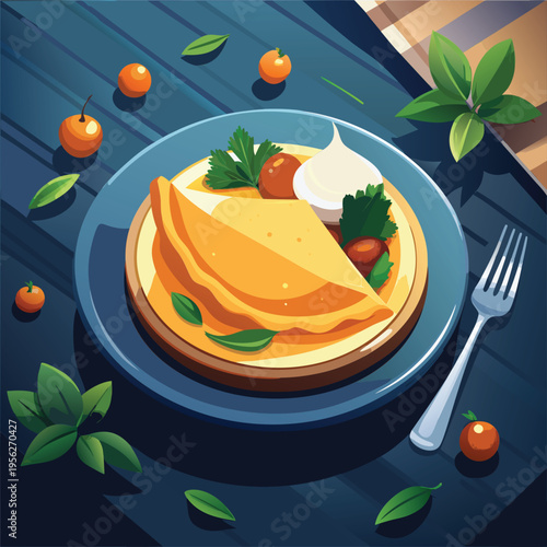 Rustic breakfast platter with crepe and toppings