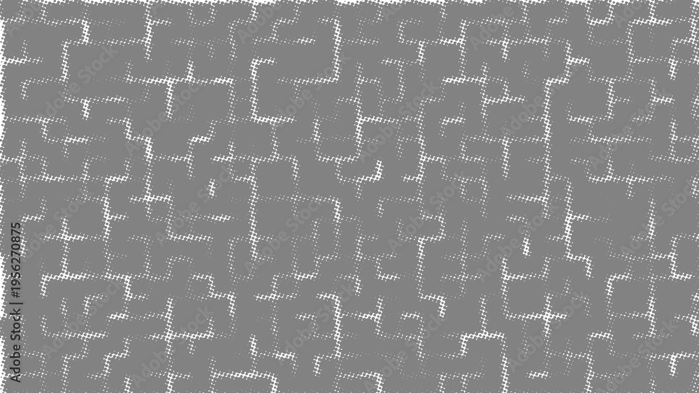 Obraz premium Abstract gray pattern featuring a complex maze of interconnected geometric lines and halftone dots
