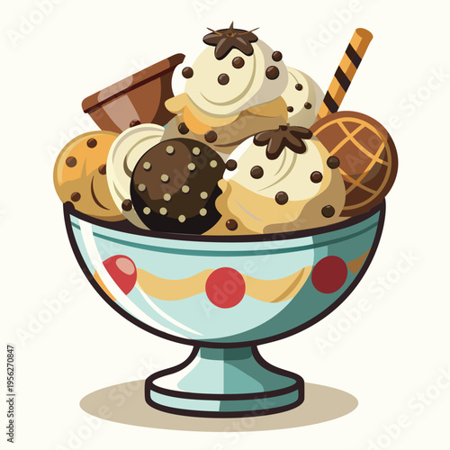 Ice cream sundae in decorative bowl