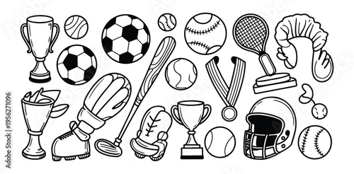 Sport doodle collection isolated on white background. hand drawn set of sport equipment