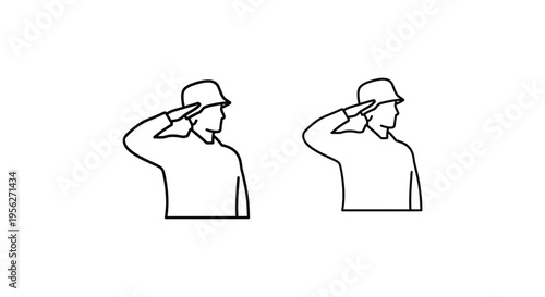 Set of 2 Saluting Soldier Outline Icons Vector