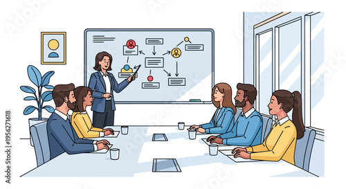 Business Woman Presenting Strategy to Office Team