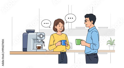 Colleagues Enjoying Coffee Break in Modern Kitchen