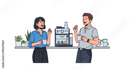 Colleagues Laughing at Office Coffee Machine