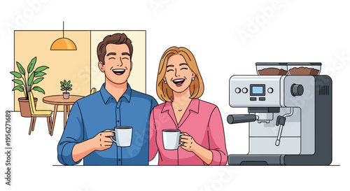 Colleagues Laughing Near Office Coffee Machine
