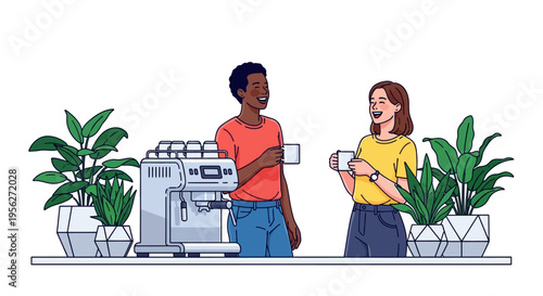 Diverse Colleagues Socializing Over Morning Coffee