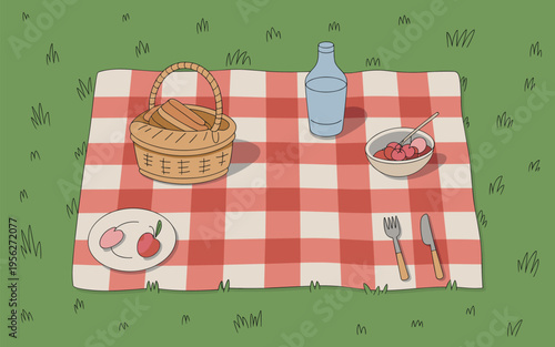 Summer Picnic Scene With Food Items Coloring Page For Kids And Adults