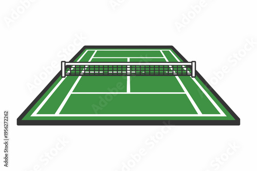 Illustration of a green tennis court with a net for sports and recreational activities