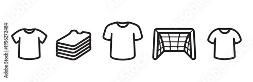 Tshirt apparel and goal post icon vector set for sports concept line art design on white