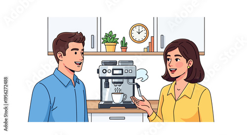 Smiling Colleagues Chatting by Office Coffee Machine