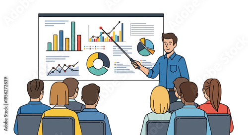 Business Leader Presenting Colorful Growth Charts