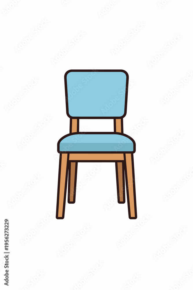Fototapeta premium A simple blue chair with wooden legs and frame on white background