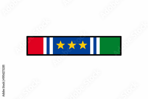 Free Download Vibrant rectangular emblem with red, white, blue, and green colors and three yellow stars on a white background - GFXLoad
