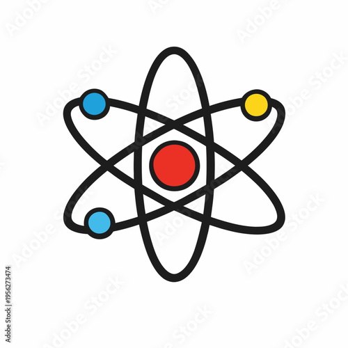 Colorful simple atom model with orbiting electrons and nucleus