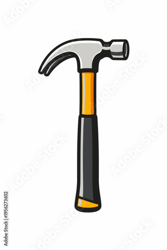 A cartoon-style illustration of a hammer with a yellow and black handle on a white background, perfect for DIY and construction concepts