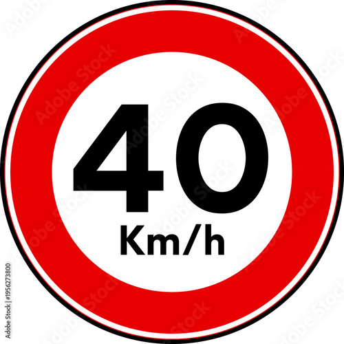 Speed Limit 40 kmh Traffic Sign Vector