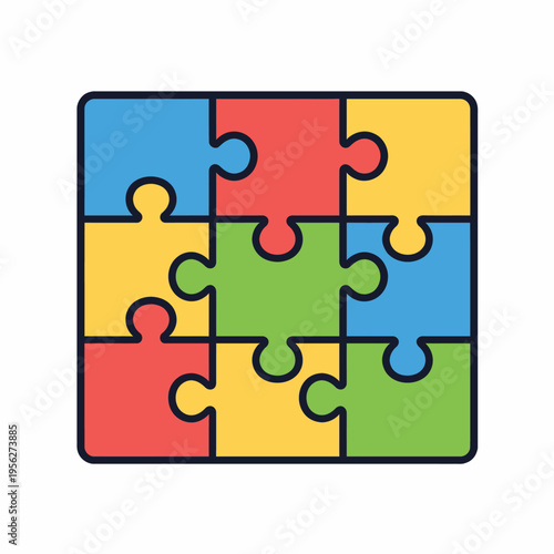 Completed colorful puzzle pieces coming together in harmony and unity