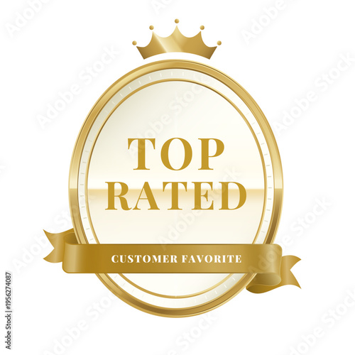Top Rated Gold Badge Ribbon Label Customer Favorite Award Vector