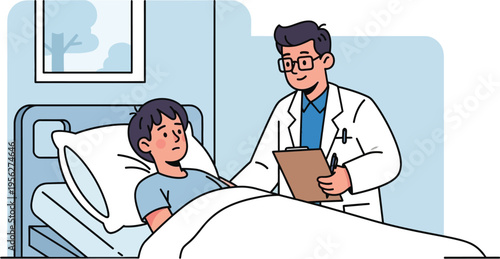 Medical Professional Caring for Sick Child in Ward