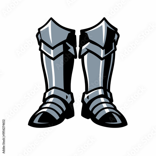 a pair of grey knight armor leg guards on white background