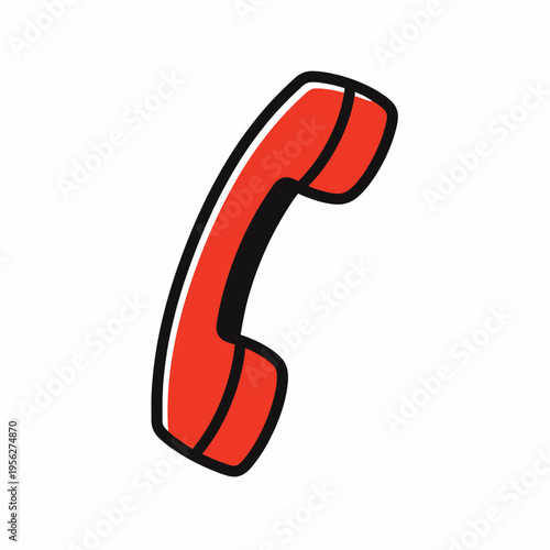 A red cartoon-style illustration of a telephone handset on a white background, symbolizing communication and customer service support.