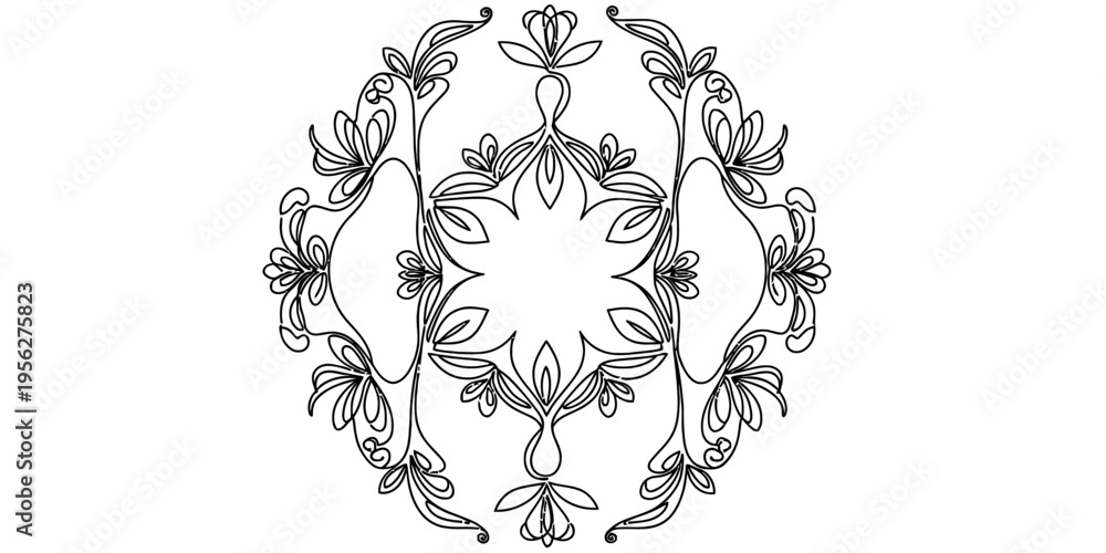 Fototapeta premium Continuous One Line Drawing of Ornate Floral Circular Mandala Pattern
