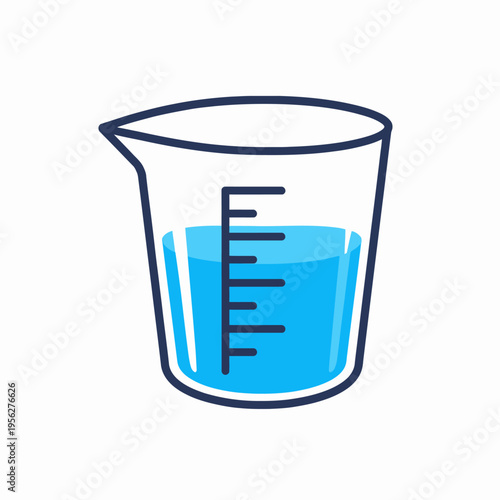 A beaker filled with blue liquid on a white background, laboratory glassware for measuring and mixing chemicals