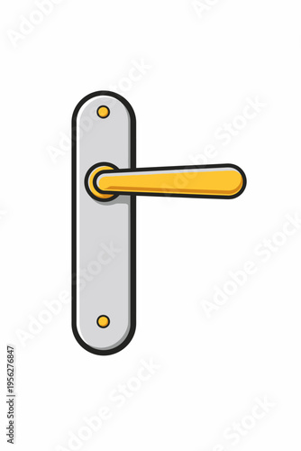 A sleek and modern door handle with a golden grip and a silver plate on a white background, perfect for interior design and architecture concepts