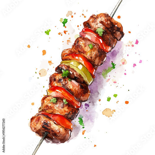 watercolor of Adana Kebab illustration graphic, isolated on a white background.