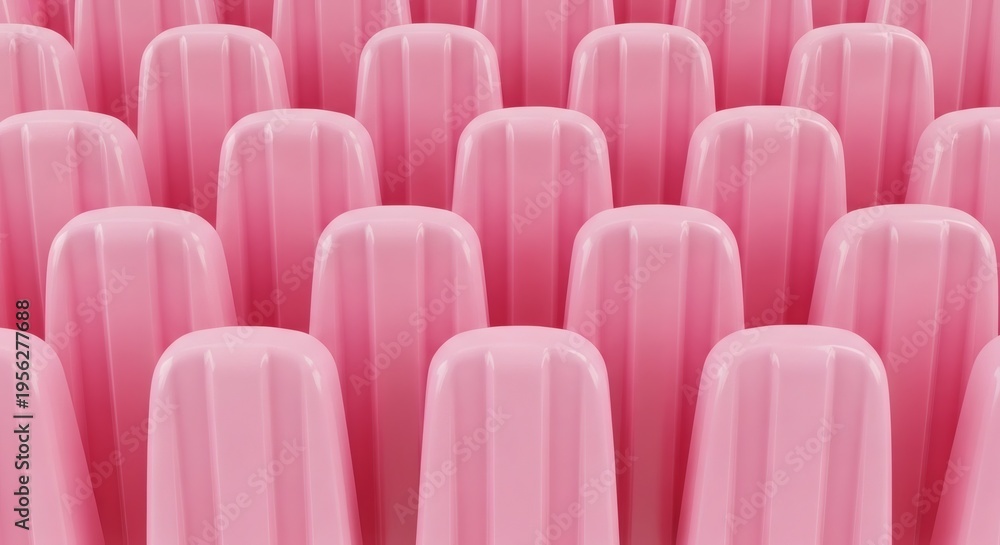 Obraz premium Seamless pattern of pink strawberry ice cream popsicles in rows.