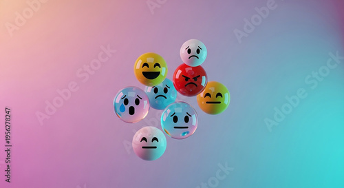 Emojis on colorful gradient background.
