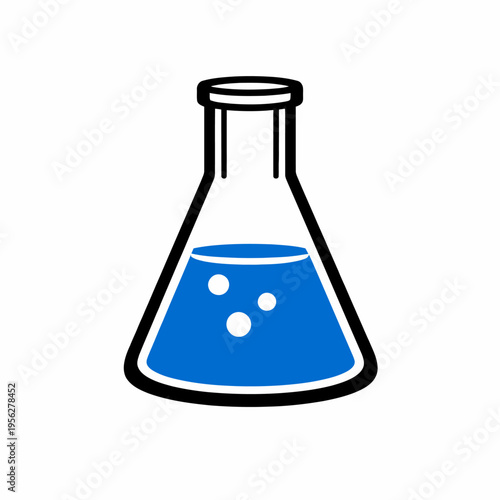 Blue liquid in a conical flask with bubbles