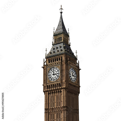 Iconic Big Ben Clock Tower in London, England, Isolated on White Background