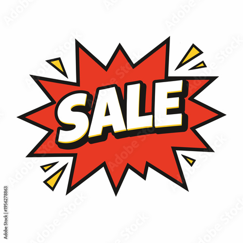 Vibrant Comic Book Style Sale Sign with Red Starburst and White Text