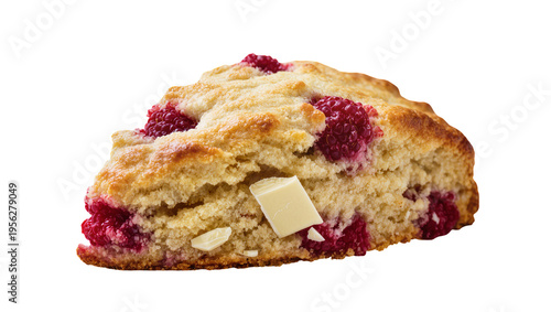Obraz na plátne Isolated delicious raspberry scone with white chocolate pieces, a fresh baked br
