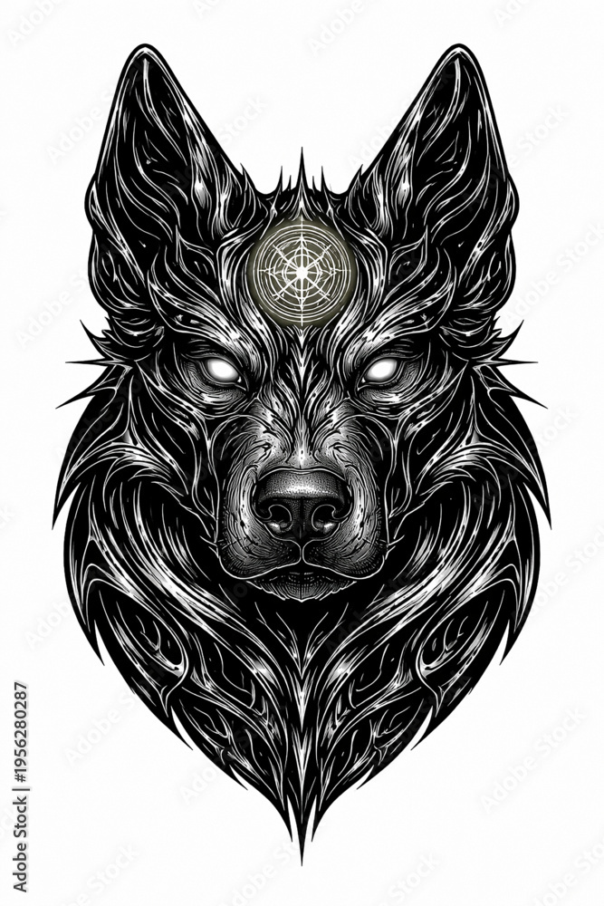 Fototapeta premium Vector Illustration of Cybersigilism Style Tattoo of Dog