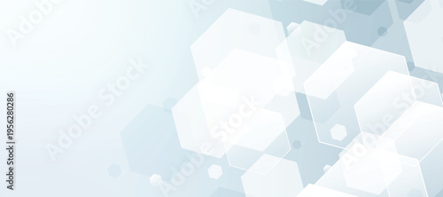 Abstract blue hexagonal pattern with soft gradients medicine and science concept background. Geometric medical cross horizontal banner.