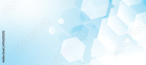 Abstract blue hexagonal pattern with soft gradients medicine and science concept background. Geometric medical cross horizontal banner.