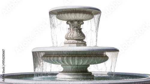 Konstfotografi Isolated elegant two-tier marble fountain with classical ornate white stone desi