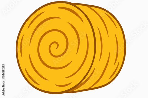 A cartoon-style illustration of a yellow rolled up hay bale with brown lines on a white background