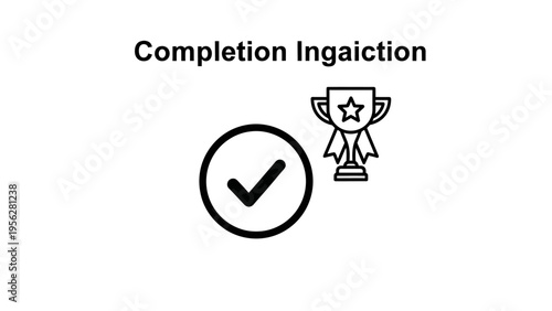 A checkmark in a circle next to a trophy icon, signifying completion and achievement in a project or task