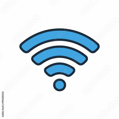 A blue WiFi symbol on a white background, representing wireless internet connectivity and communication
