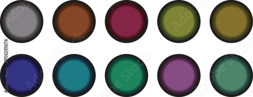 Set of round color swatches with layered glass effect and dark border for web design UI interface development