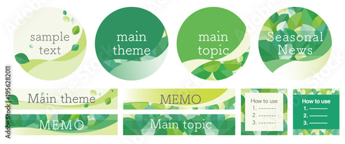 Green Leaf Botanical Frame Set – Eco Friendly Natural Foliage Borders for Earth Day Design, Circle Square and Rectangle Shapes, Minimal Background Templates for Invitation, Poster and Branding