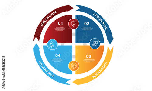 Collection of vector circle chart infographic templates for presentations, advertising, layouts, annual reports. 4 options, steps, parts	